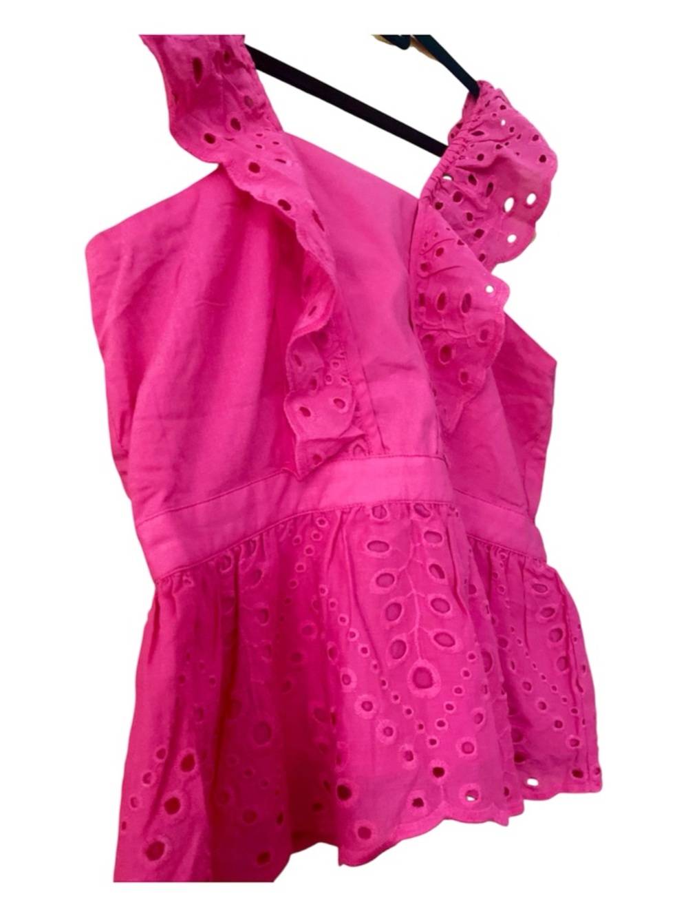 Banana Republic Factory Pink Eyelet Ruffle Tank Top XS 100% Cotton Peplum Blouse - Picture 3 of 10